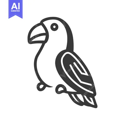 Aset premium populer: A stylized monochrome illustration of a parrot sitting still