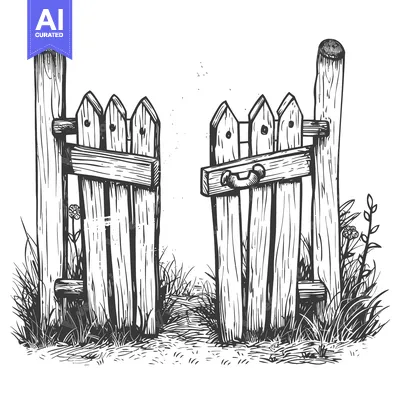 A rustic wooden gate with a simple latch, standing open in a grassy fi