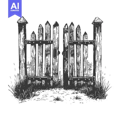 Premium design asset: A Rustic Wooden Gate with Grass and a Dirt Path