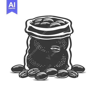 Aset desain premium: A sack of coffee beans with beans scattered around