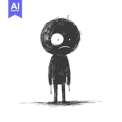 Aset premium populer: A Sad, Black, Ink-Like Figure With One Eye