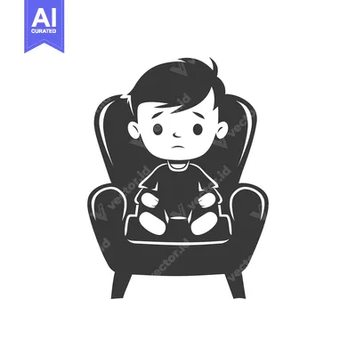 Aset premium populer: A Sad Boy Sitting in a Large Armchair