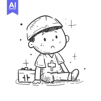 Aset desain premium: A Sad Cartoon Character Dressed as a Medic
