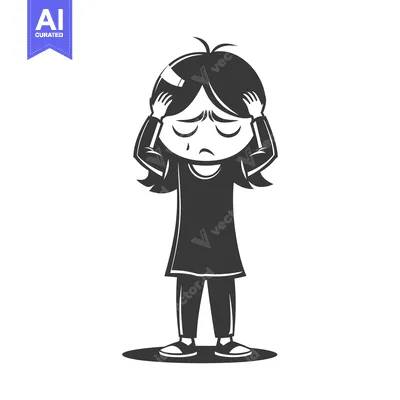 Popular premium asset: A Sad Cartoon Girl Holding Her Head With Tears in Her Eyes
