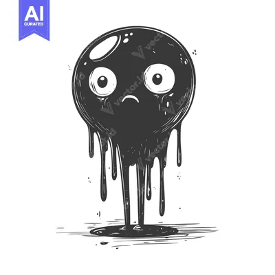 Aset desain premium: A Sad, Drooping Black Blob with Big Eyes