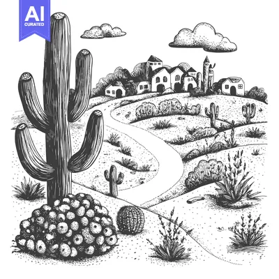 Premium design asset: A Saguaro Cactus Stands Tall in the Desert Landscape