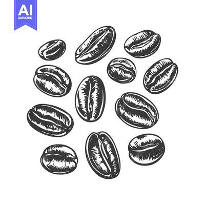 Aset premium populer: A Scattered Collection of Hand-Drawn Coffee Beans