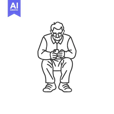 Aset premium populer: A seated man with glasses looking at his phone