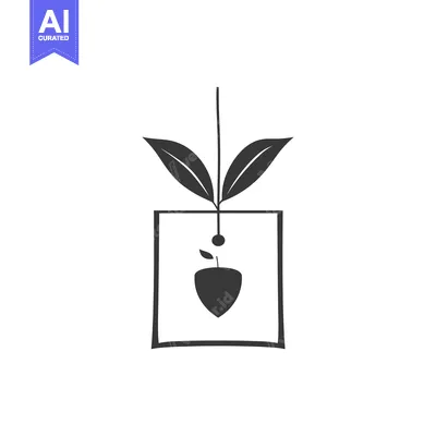 Premium design asset: A Seedling Suspended in a Square Frame with Leaves