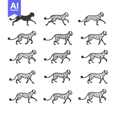 Aset desain premium: A Series of Cheetah Silhouettes in Various Walking Poses