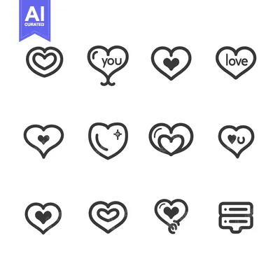 Aset desain premium: A Set of 10 Unique Heart-Shaped Icons in Black and White