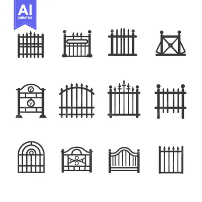 Premium design asset: A Set of 12 Black and White Fence and Gate Icons