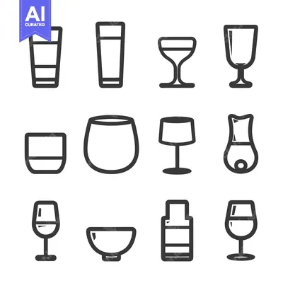 Aset desain premium: A Set of 12 Black and White Glassware Line Icons