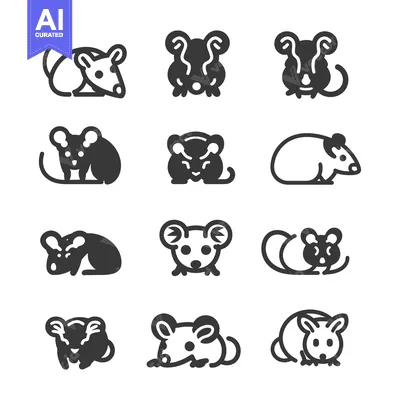 Aset desain premium: A Set of 12 Black and White Mouse Icons in Different Poses