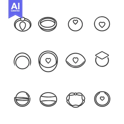 Premium design asset: A Set of 12  Circular Outline Icons with Hearts
