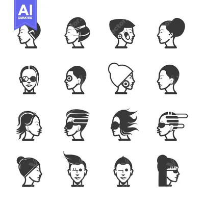 Aset desain premium: A Set of 12 Diverse  Profile Portraits