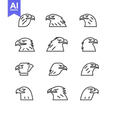 Aset desain premium: A Set of 12 Eagle Head Line Icons in Black and White