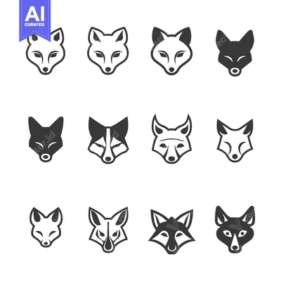 Popular premium asset: A Set of 12 Fox Head Icons in Black and White