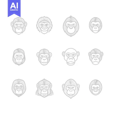 Aset premium populer: A Set of 12 Grey Outline Monkey Face Illustrations