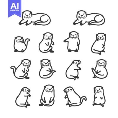 Aset premium populer: A Set of 12 Hand-Drawn Otter Illustrations in Various Poses