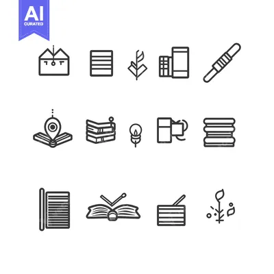 Aset desain premium: A Set of 12 Line Art Book and Reading Related Icons