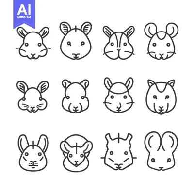Aset desain premium: A set of 12 line art illustrations of chinchilla faces