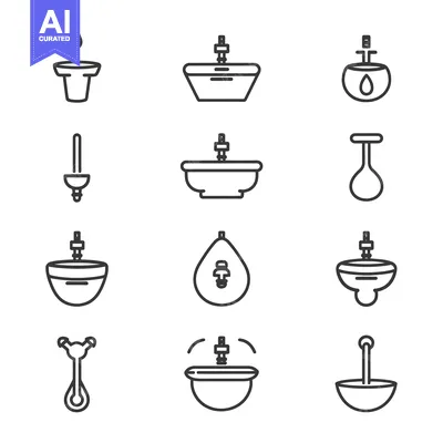 Popular premium asset: A Set of 12 Line Drawings Depicting Different Sinks and Faucets