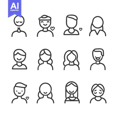 Aset desain premium: A Set of 12 Line Drawings of People's Faces