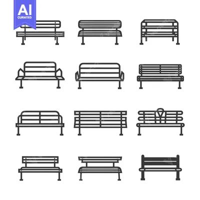 Premium design asset: A Set of 12 Line Drawings of Various Styles of Benches