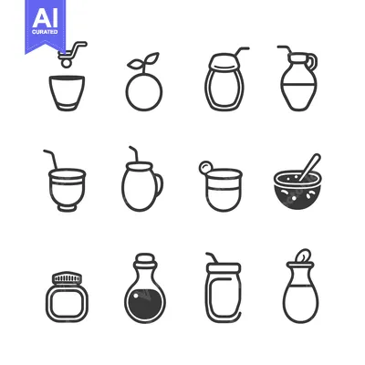 Aset premium populer: A Set of 12 Line Icons Representing Yerba Mate Beverages and Accessori
