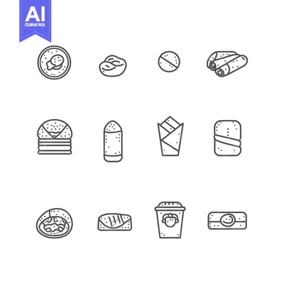 Aset premium populer: A Set of 12 Outline Icons Depicting Various Food Items