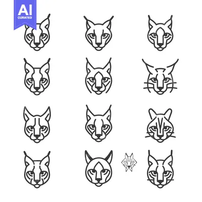 Premium design asset: A Set of 12 Outline Lynx Face Illustrations