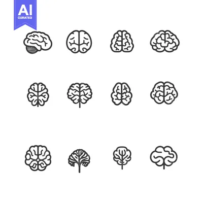 Aset premium populer: A Set of 12 Simple Outline Brain Icon Illustrations