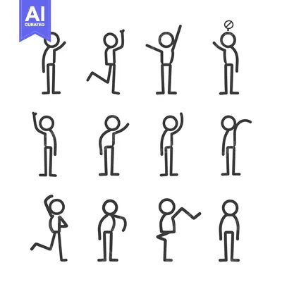Popular premium asset: A Set of 12 Simple Stick Figure Illustrations Depicting Various Poses