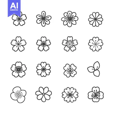Premium design asset: A Set of 14 Black and White Flower Icons