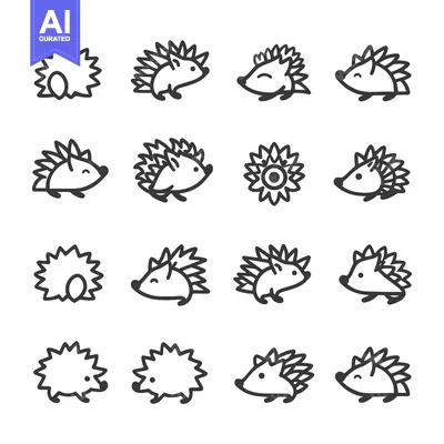Aset premium populer: A Set of 14 Simple Line Drawings of Hedgehogs