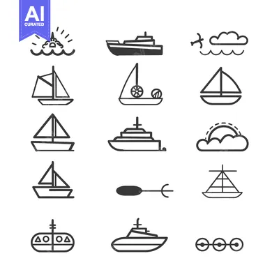Premium design asset: A Set of 15 Black and White Boat Icons