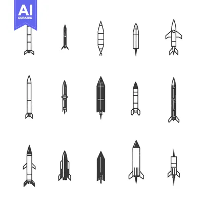 Aset premium populer: A Set of 15 Black and White Rocket and Missile Icons