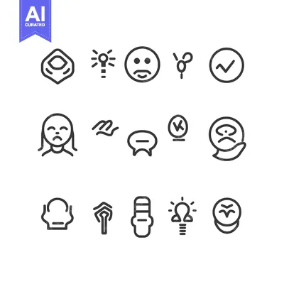 A set of 15 line icons depicting various feelings and emotions