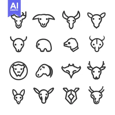 Aset premium populer: A Set of 16 Animal Head Icons in Line Style