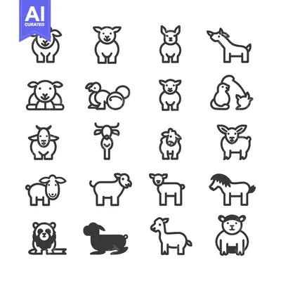 Aset desain premium: A Set of 16 Animal Icons in Black and White Outline Style