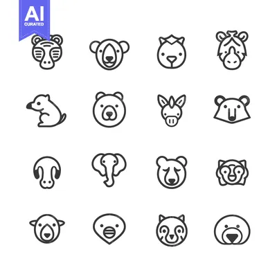 Aset desain premium: A Set of 16 Animal Outline Icons