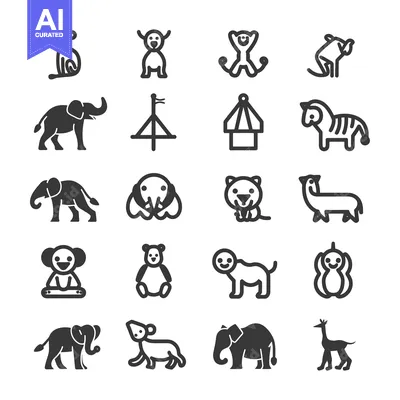 Aset desain premium: A Set of 16 Black and White Animal Icons