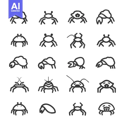 Popular premium asset: A Set of 16 Black and White Crab Line Icons