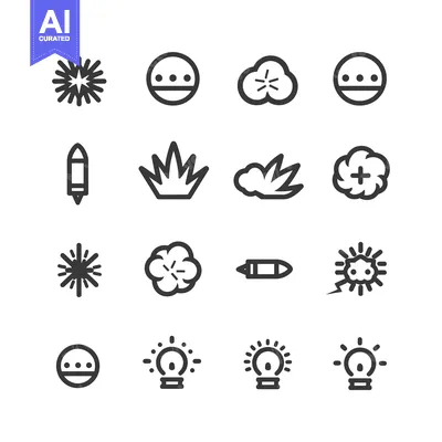 Popular premium asset: A Set of 16 Black and White Explosion and Lightbulb Icons