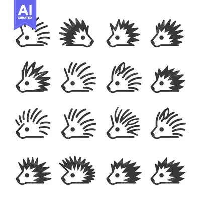 Aset premium populer: A Set of 16 Black and White Hedgehog Icons