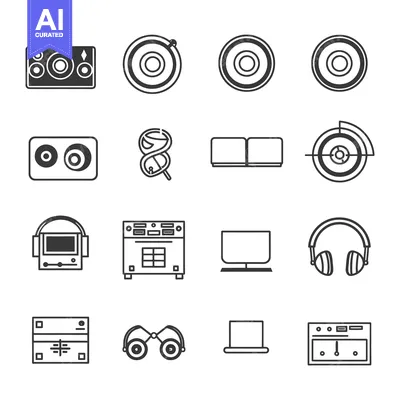 Popular premium asset: A Set of 16 Black and White Icons Related to Music and Audio