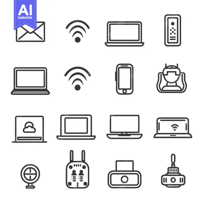 Premium design asset: A Set of 16 Black and White Icons Representing Technology and Connecti