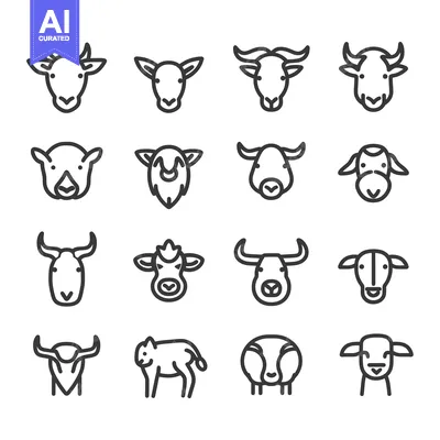 Premium design asset: A Set of 16 Black and White Line Art Animal Icons Depicting Various Co