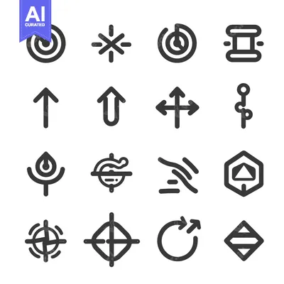 Aset premium populer: A Set of 16 Black and White Line Art Icons for Directions and Navigati